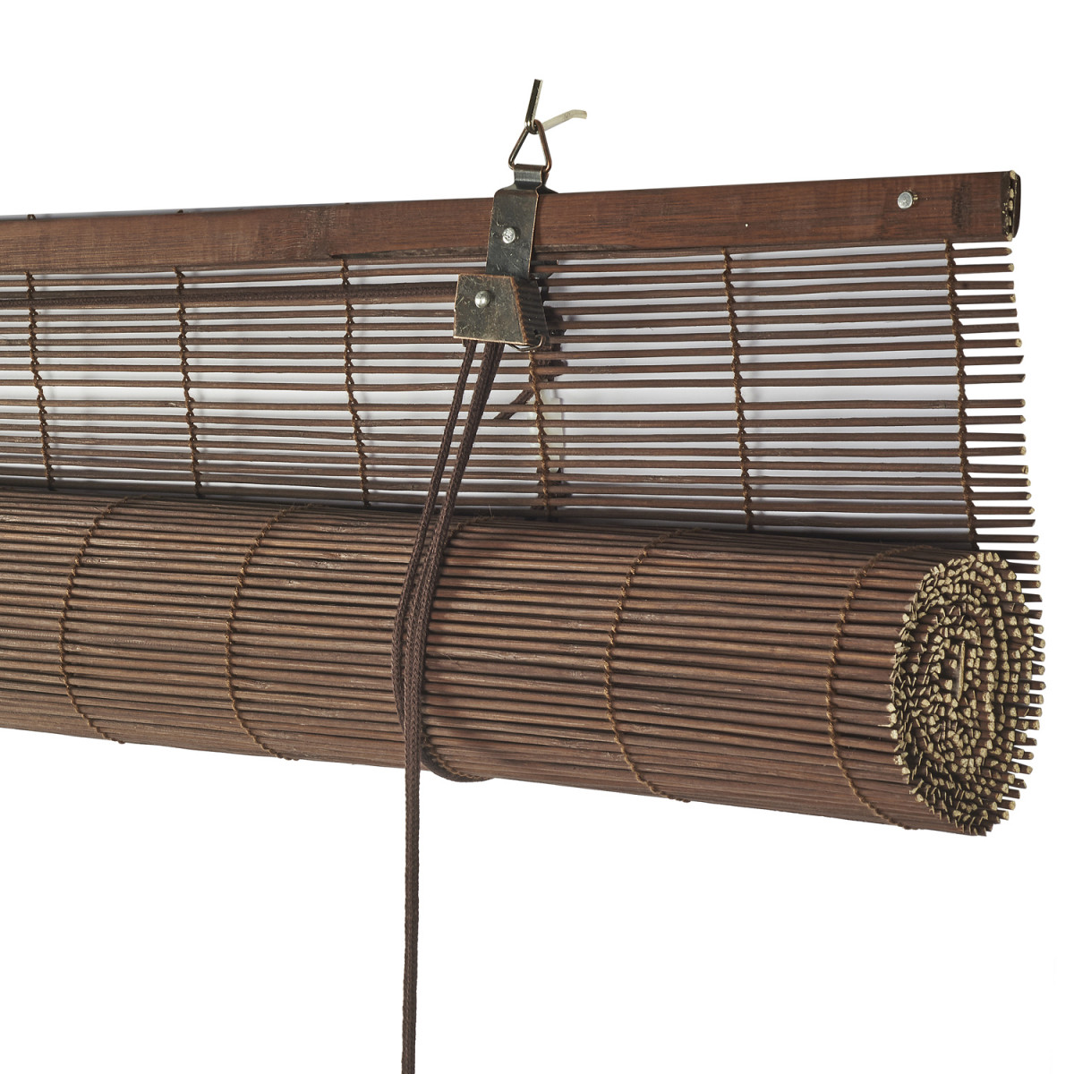 Estor enrollable de bambú marrón de 160 x 160 de alto con cortina de madera